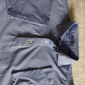 Men's Blue and White Striped Button Down Shirt